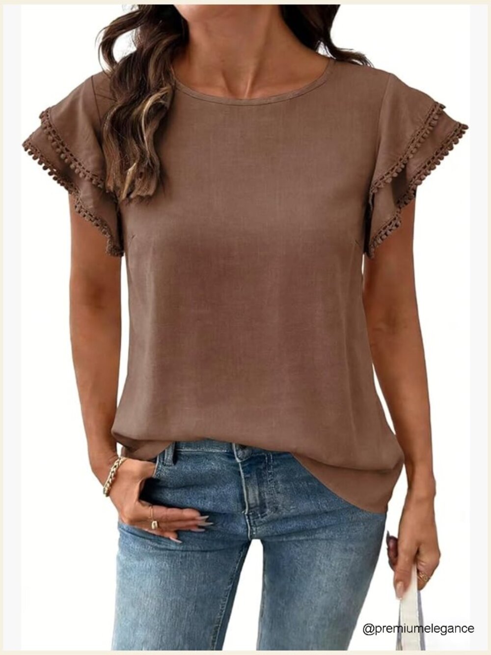 Ruffle Cap Sleeve Blouse Tunic Top Summer Casual Crew Neck Button Down - Picture 1 of 7